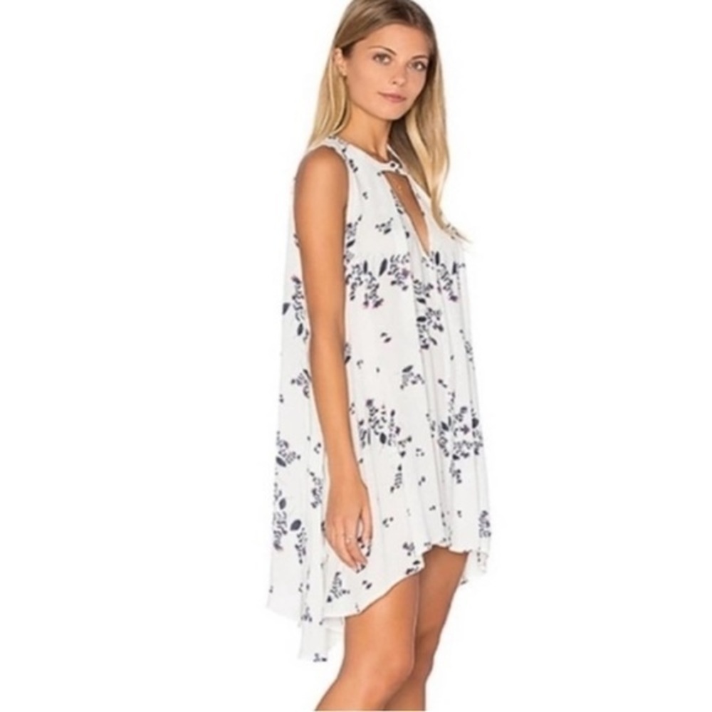 Free People Floral Print Flowy Snap Out Of It Swing Ivory Dress M - Picture 4 of 5